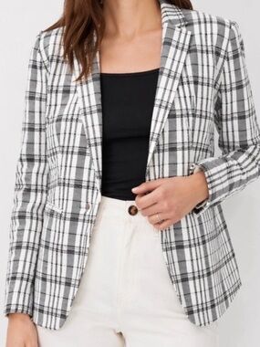 Ann Taylor Black & White Plaid Cotton Blazer